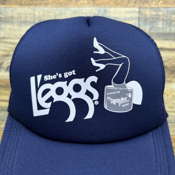 She's Got Leggs Unisex Trucker Hat Navy Snapback 80s Throwback Advertisement Cap - Picture 3 of 8